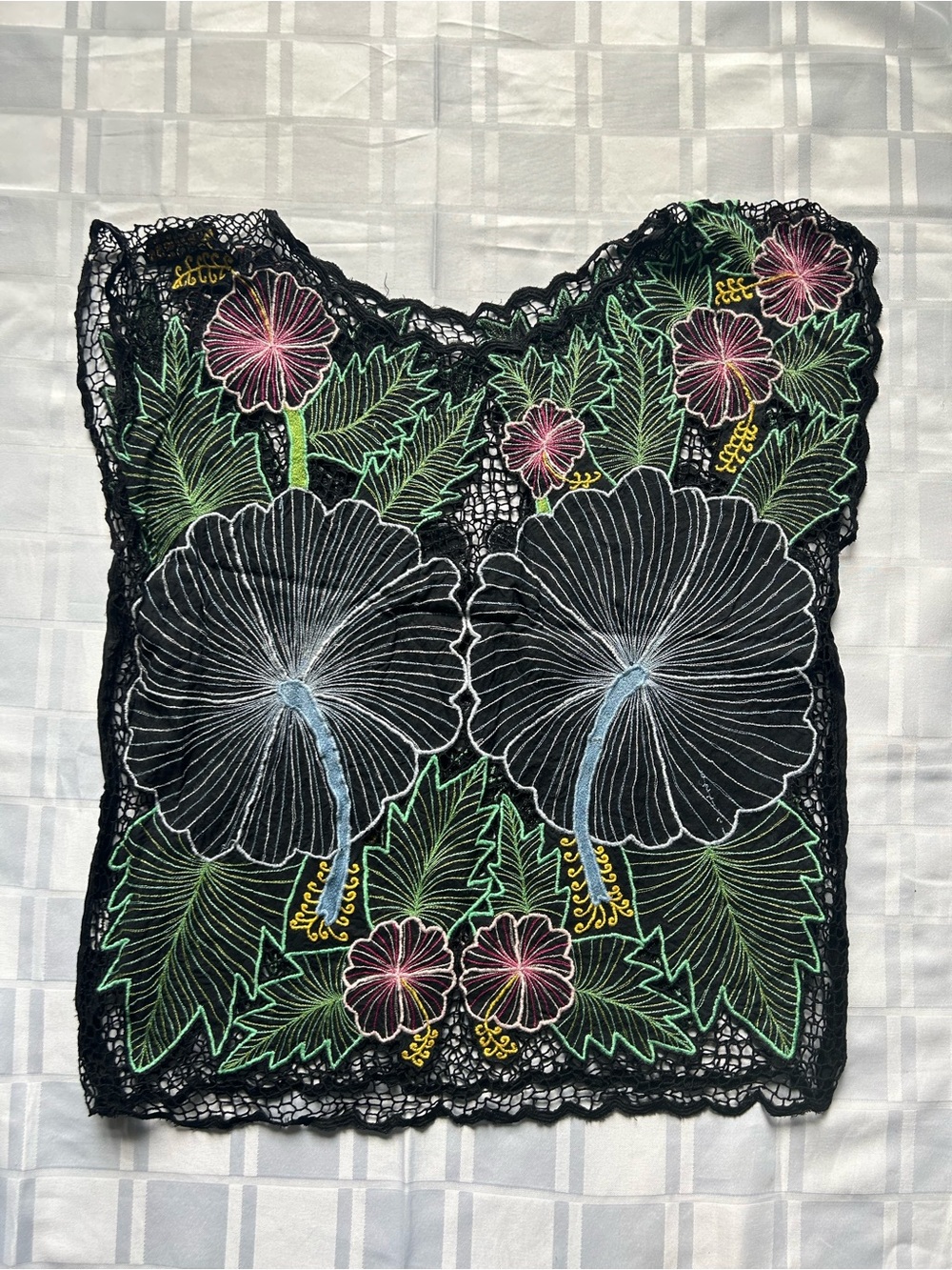 Black Floral Embroidered Lace Capped Sleeve Top - Picture 13 of 16